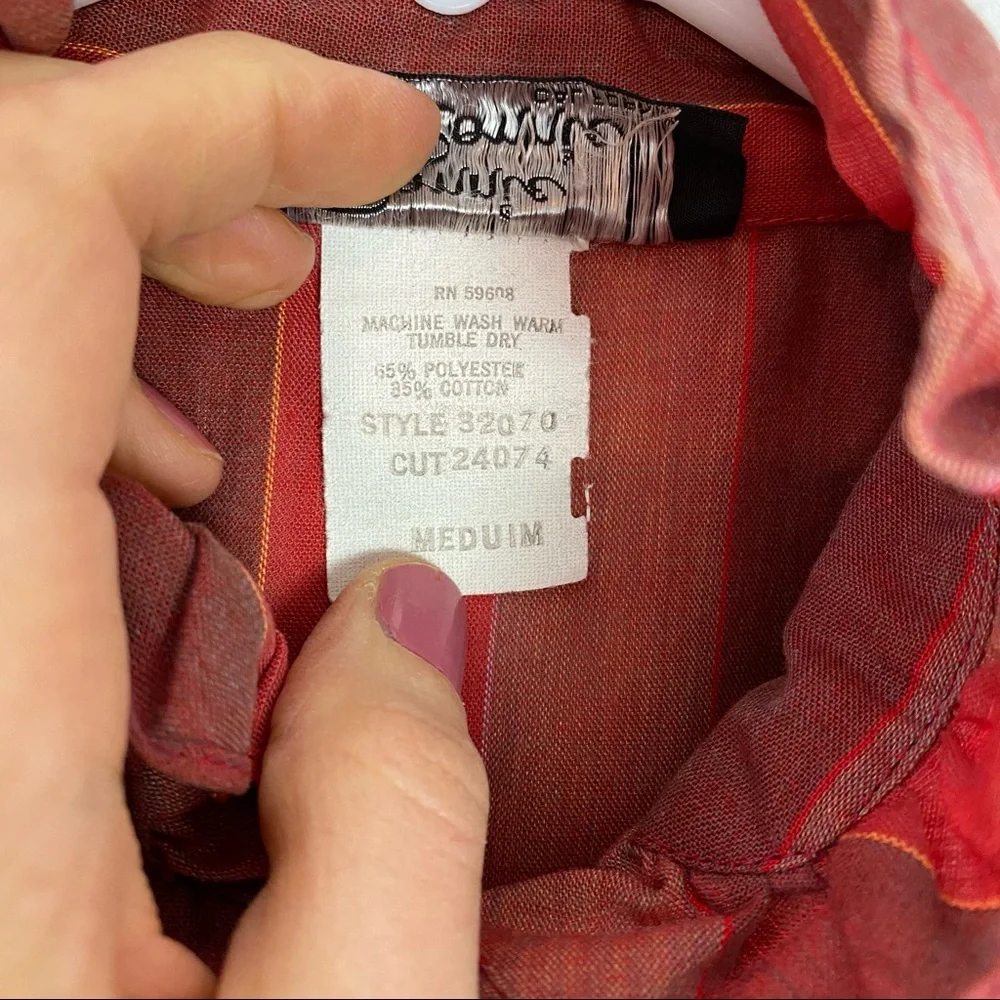 Vintage Red and Rust Striped Ruffle Blouse - Picture 10 of 13
